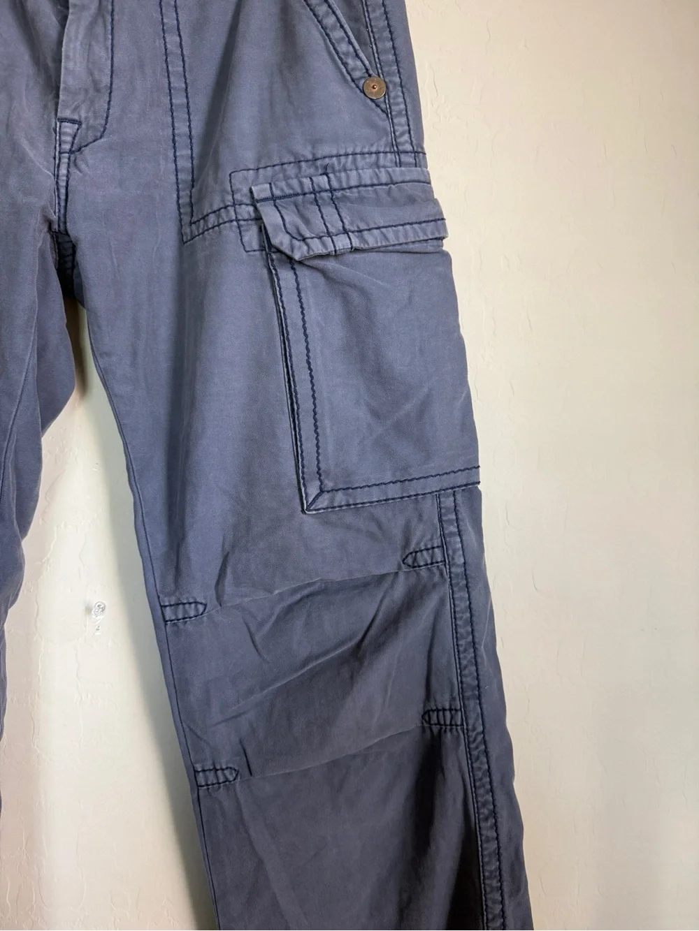 True Religion Y2K Vintage Men's Cargo Pants Slate Blue Flap Pocket 34 Wide Leg